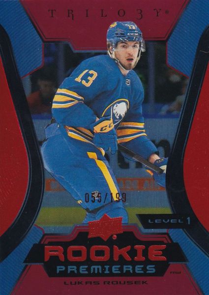 insert RC karta LUKÁŠ ROUSEK 23-24 Trilogy Common Rookie Premieres Level 1 Red /199